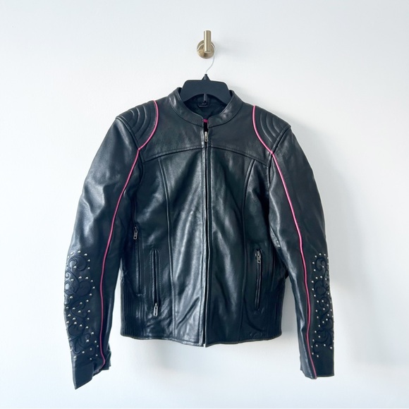 Vintage Renegade Classics Leather Hot Pink Wings Black Biker Moto Jacket Small - Picture 2 of 16